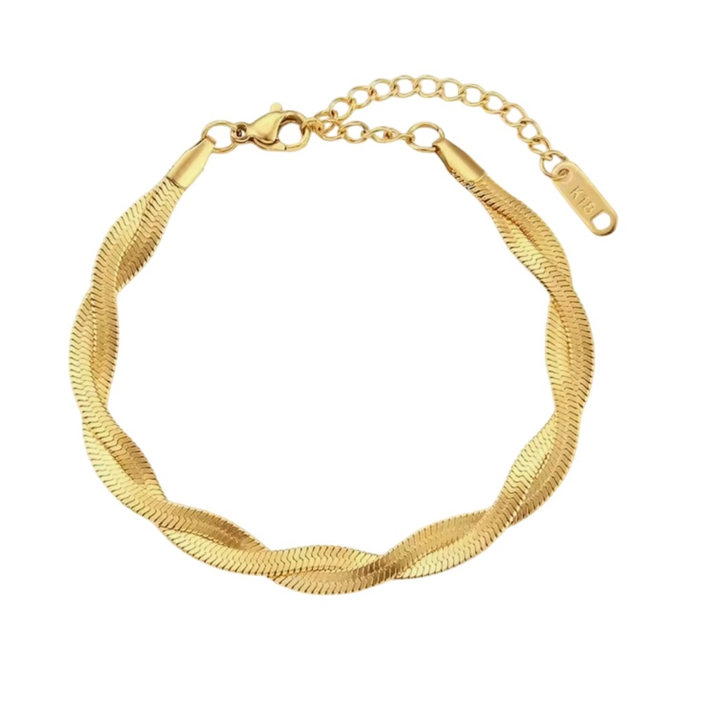 Twisted Stainless Steel Double Gold Snake Chain Bracelet